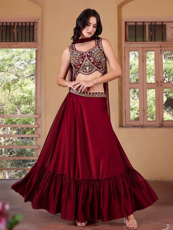 Maroon Rangoli Georgette Readymade Lehenga Choli